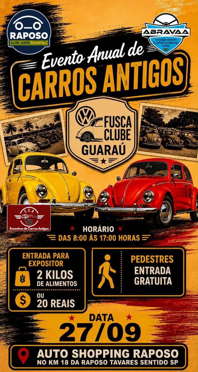 Evento anual de carros antigos Fusca Clube Guaraú - São Paulo, SP